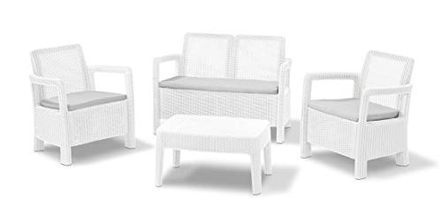 Keter - Conjunto de jardin de 4 plazas Tarifa Lounge con cojines incluidos, Color blanco(M292508)