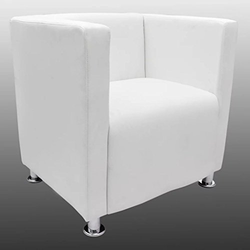 vidaXL Sillón Moderno Diseño de Cubo de Cuero Artificial Blanco Asiento Salón