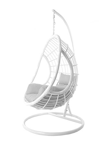 Kideo® Juego completo: gran sillón colgante con cojín, sillón de cesta, silla de balancín, mueble de salón (estructura y cesta: blanco, cojines: nido gris (8008 Cloud).