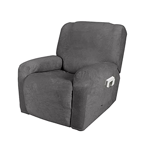 Funda de sillón reclinable Relax de 1 pieza, funda de sillón extensible de terciopelo, funda de sillón de masaje lavable en casa, protector de sillón reclinable (1 plaza (4 piezas), gris)