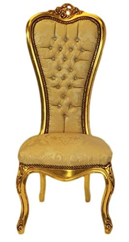 Casa Padrino Barroco Silla Trono de la Reina Anne del Modelo del Oro/Oro con Diamantes de imitación Bling Bling - Alta sillón