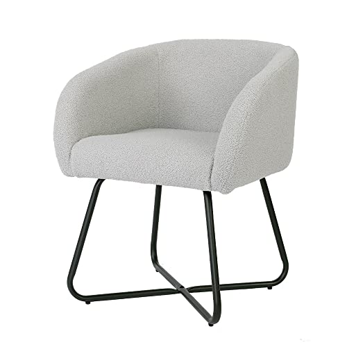 Mingone - Sillón de lana pequeño de metal simple, silla de ocio, sillón moderno con respaldo y apoyabrazos para salón, dormitorio, tocador, color gris claro
