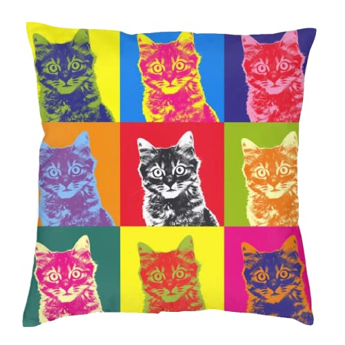 The Beach Stop Funda de cojín decorativa multicolor para gatos | Idea de regalo única | Decoración para el hogar | 45 x 45 cm x 45 cm | Gatos Pop Art
